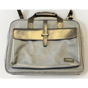 Venque Toronto Briefcase Laptop Messenger Bag Gray Quanta Fabric Leather Trim